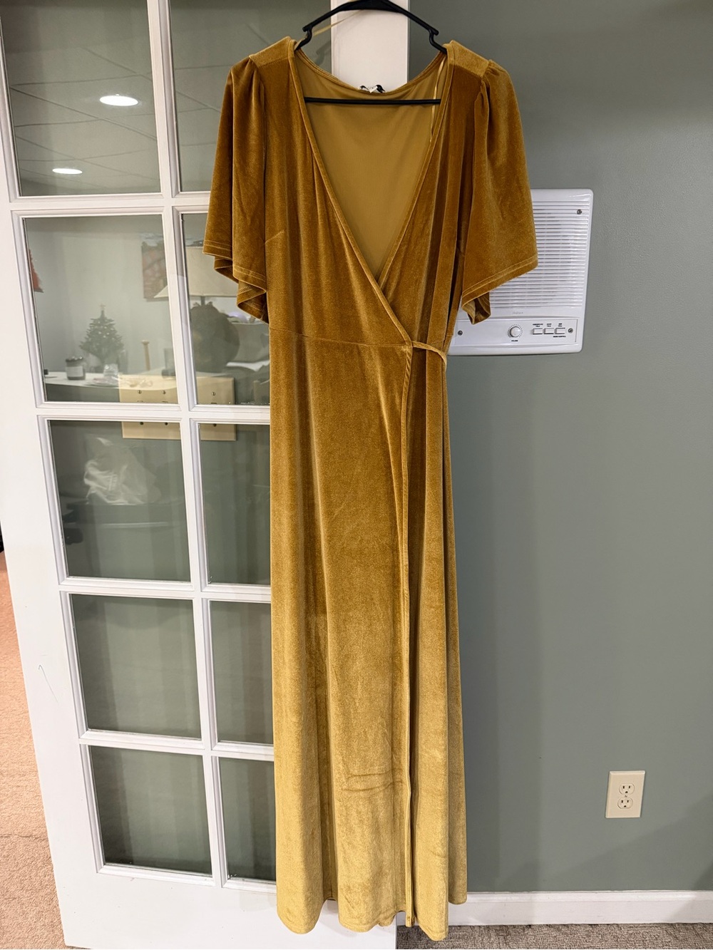 Baltic Born- Mustard Gold Velvet Wrap Dress